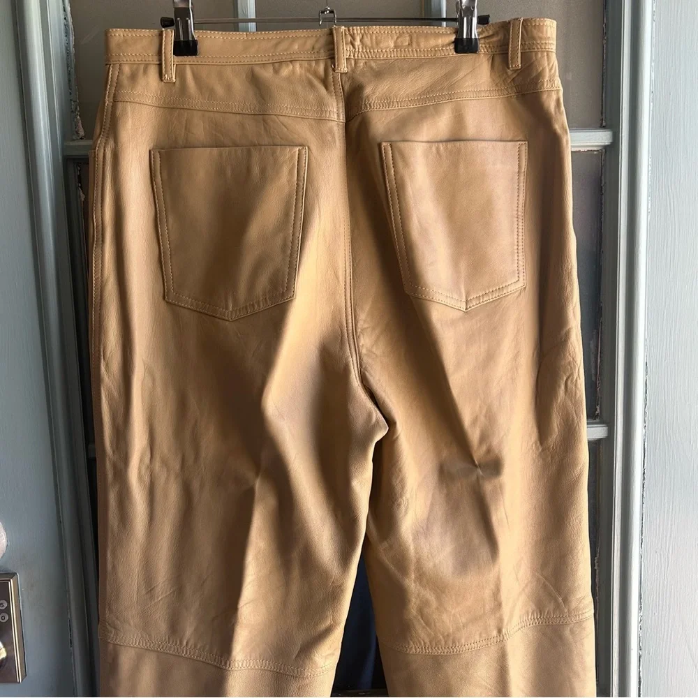 Vintage 80s Together Sheep Nappa Genuine Leather Straight Leg Pants Beige Tan 14